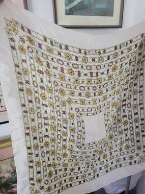 Vintage Valerie Stevens bejewled Print 100% Silk Scarf